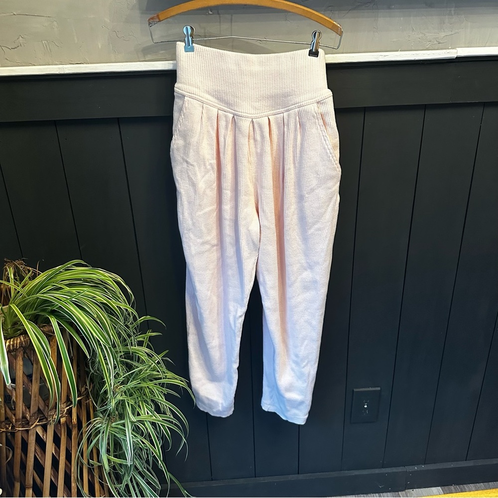 SEATTLE GEAR Vintage 80s 90s High-Waisted Baby Pink Ribbed V‎ Pants size Large